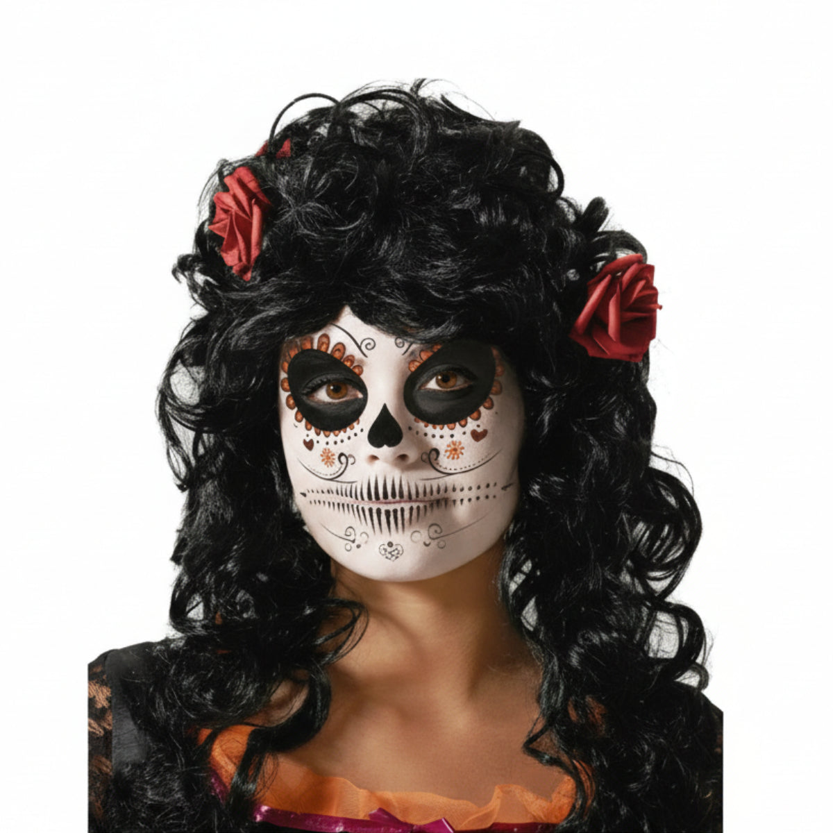 Elegant Day of the Dead Peruk med Rosor