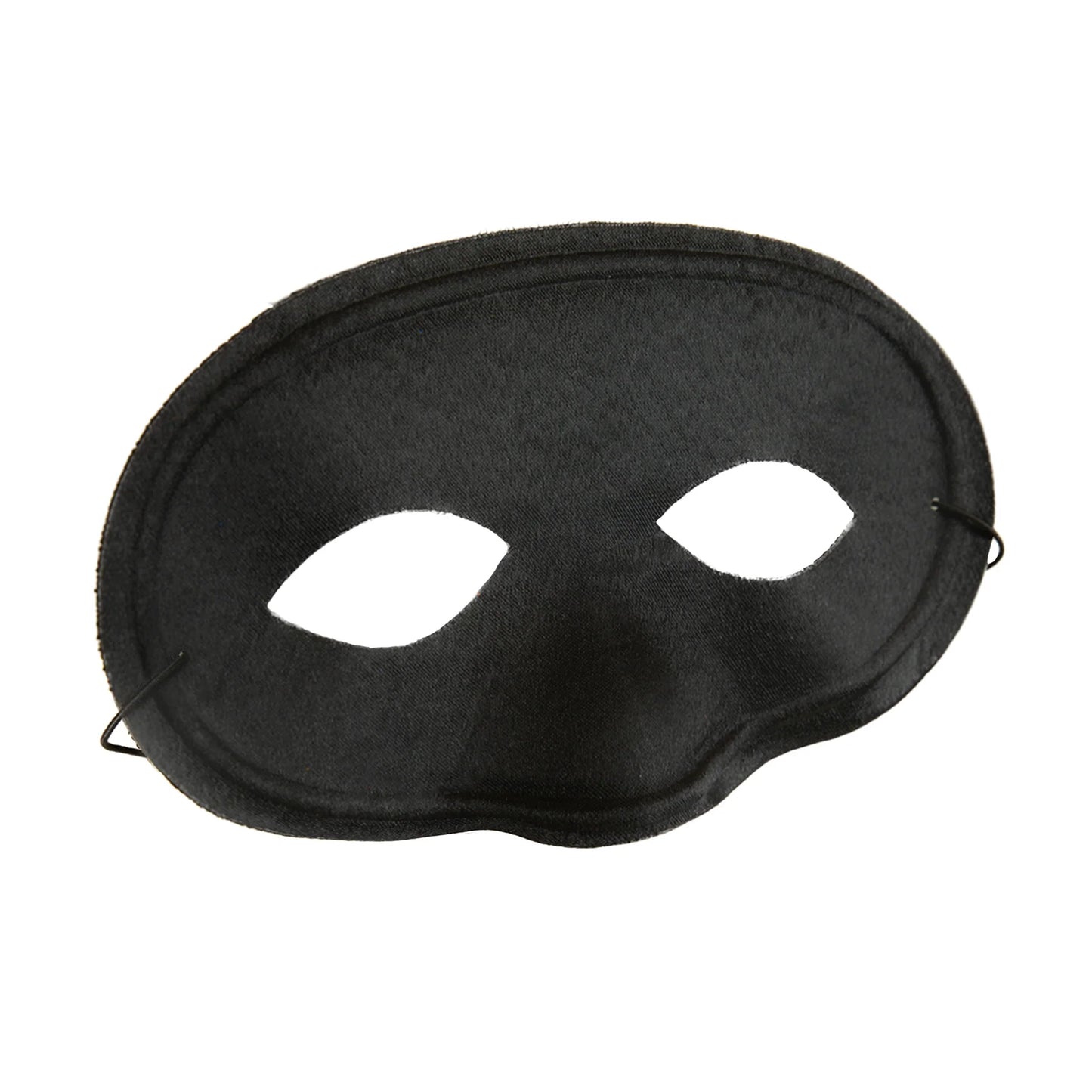 En svart ögonmask med två ögonöppningar och elastiskt band visas snett framifrån mot vit bakgrund.