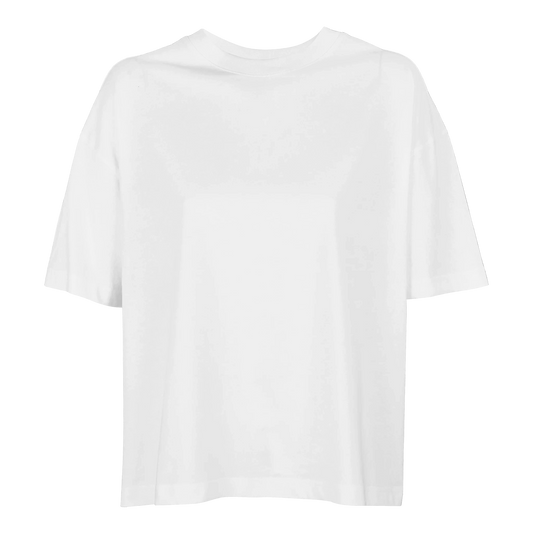 Vit oversized t-shirt sedd framifrån med rund halsringning, korta ärmar och utan tryck på framsidan.