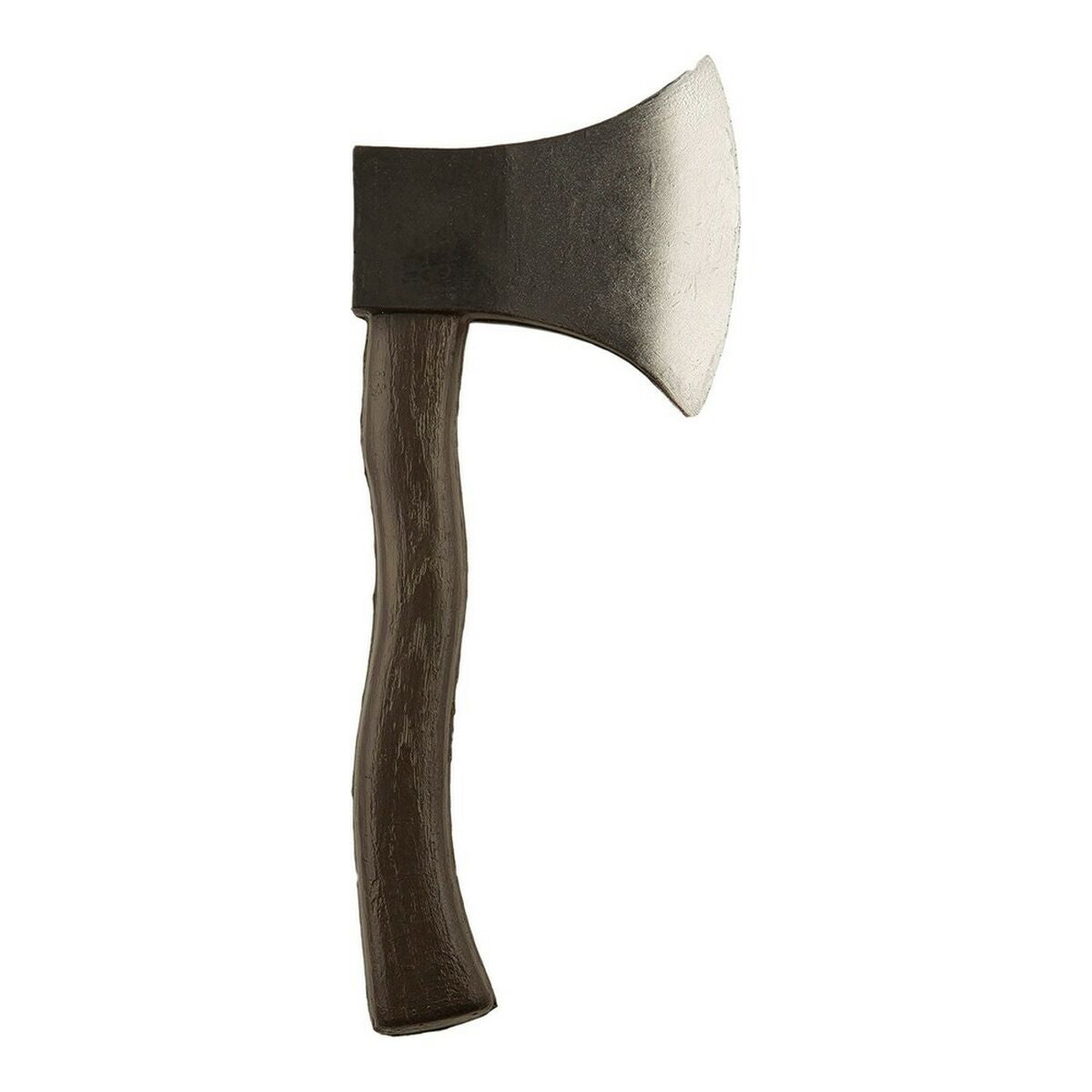 En yxa med ett mörkt handtag och ett silverfärgat yxhuvud, gjord av skum.