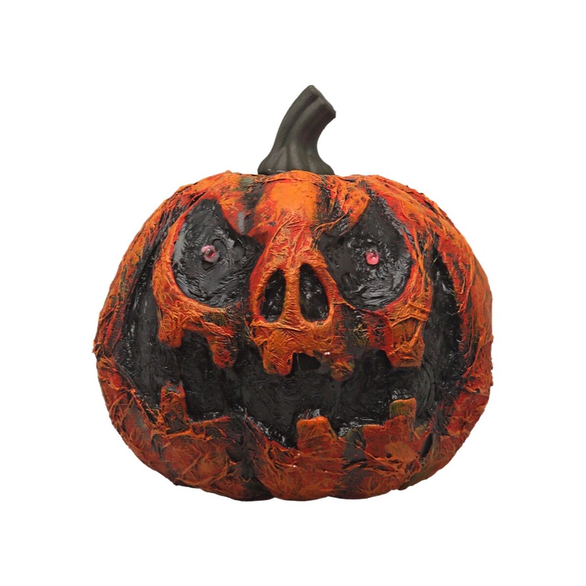 En ondskefull och kuslig Jack-o'-Lantern-pumpa med ett ruttet utseende och röda, lysande ögon.